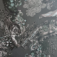 Dark Decor Luxury Designer Wallpaper in Charcoal with Indian Pattern by Becca Who