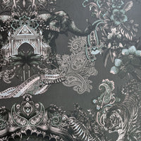 Luxury Designer Wallpaper in Charcoal Dark Grey with Indian Pattern by Becca Who
