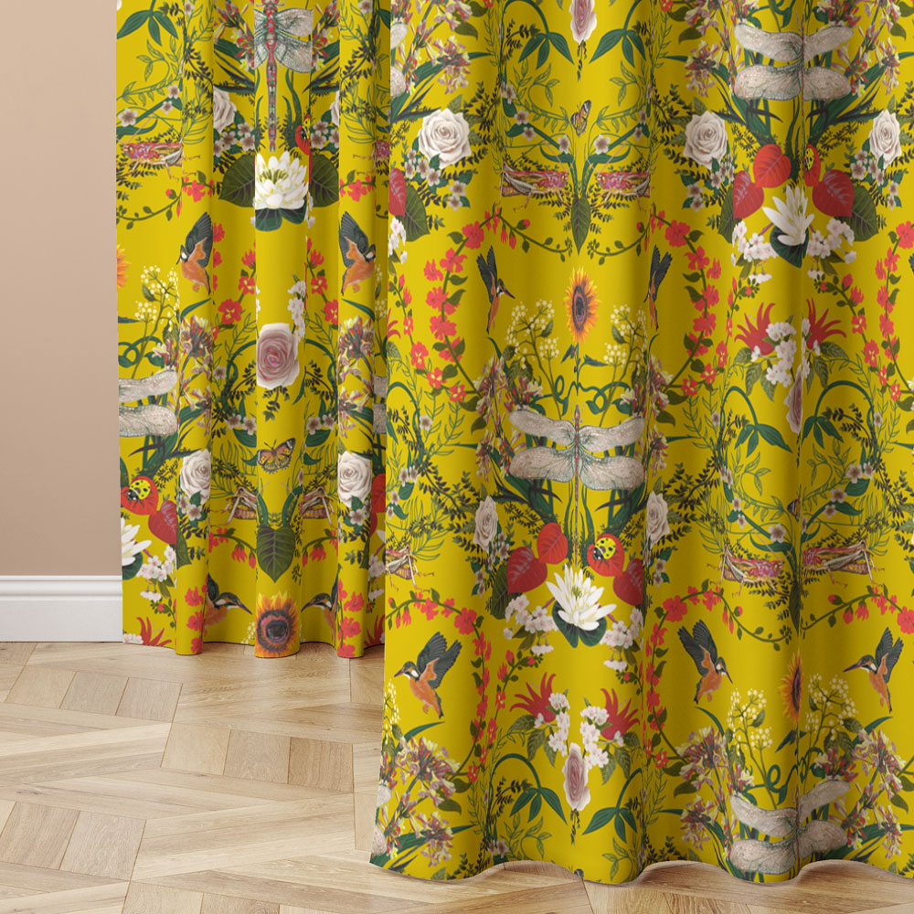 Yellow floral shop curtain fabric