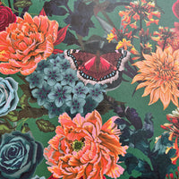 Colourful Heavy Floral Luxury Wallpaper on Green by Designer, Becca Who 