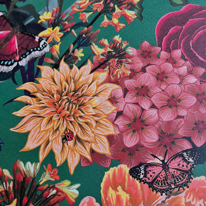 Colourful Patterned Floral Wallpaper on Green by Designer, Becca Who 