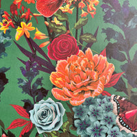Colourful Floral Designer Wallpaper on Green by Becca Who 