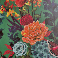 Colourful Floral Designer Wallpaper on Green by Becca Who 