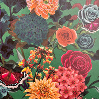 Bold, Colourful Floral Wallpaper on Green by UK Designer, Becca Who 
