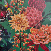 Colourful Floral Patterned Wallpaper on Green by Designer, Becca Who 