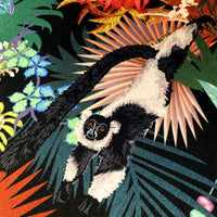 Lemur on Colourful Patterned Furnishing Velvet Fabric