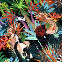 Lemurs and Tropical Animals on Colourful Velvet for Upholstered Furniture and Drapery