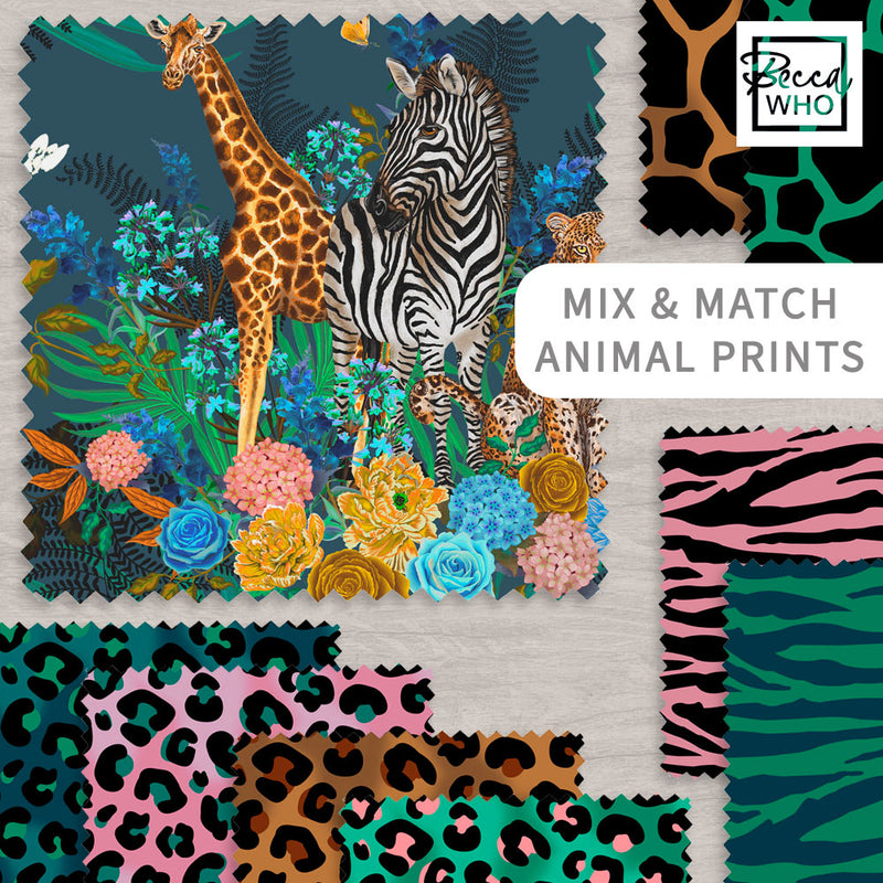 Coordinating Colourful Furnishing Fabrics Mix and Match Animal Prints by Designer, Becca Who