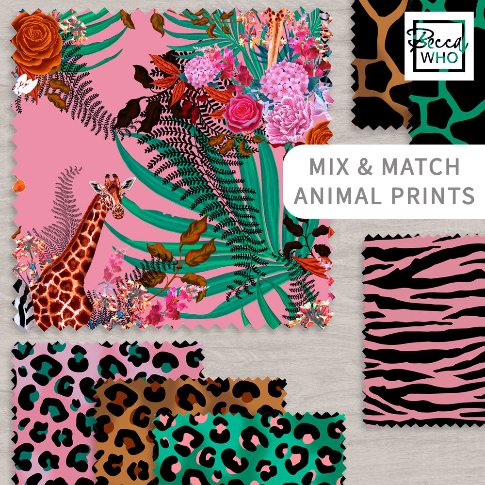 Coordinating Pink Furnishing Fabrics with Animal Prints by Designer, Becca Who