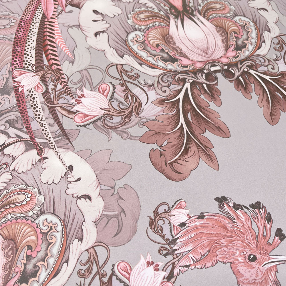 Bold Pink Statement Birds Floral Wallpaper for Luxury Interiors by Designer, Becca Who
