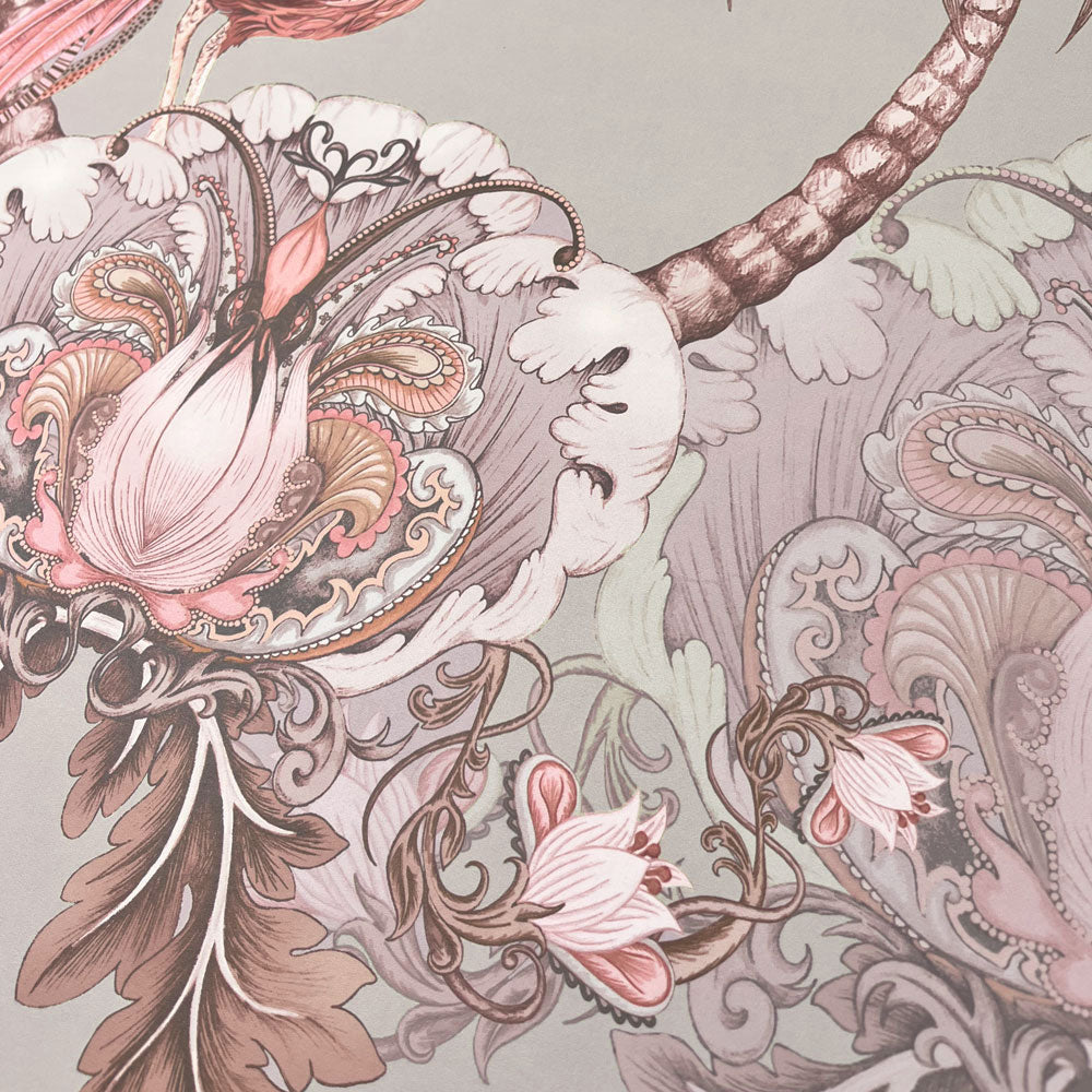 Luxury Pink Statement Birds Floral Wallpaper by Designer, Becca Who