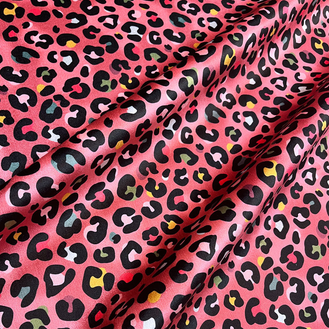 Coral Pink Leopard Print Velvet Designer Fabric for Colourful Furnishing, Upholstery & Curtains