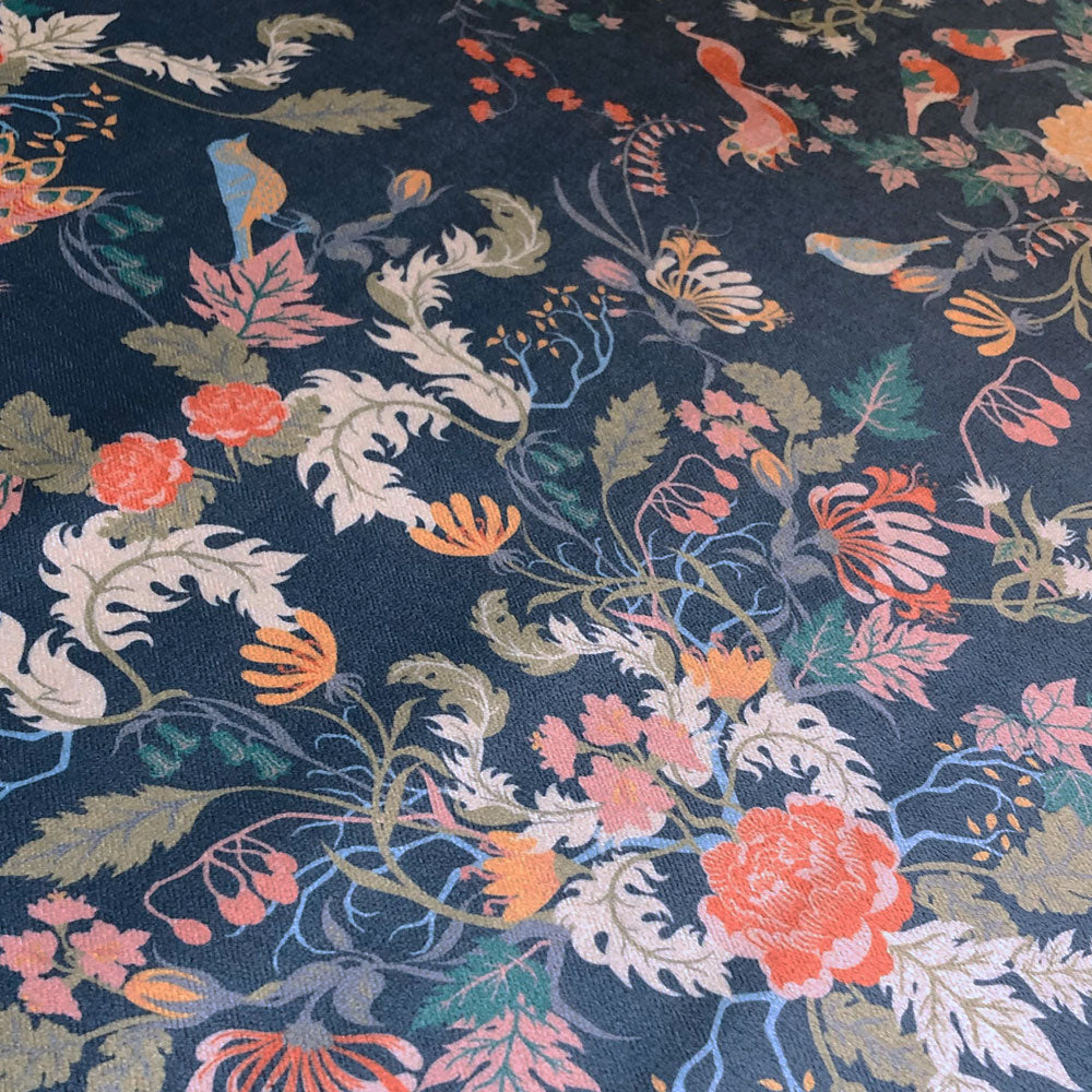 Blue Floral Patterned Velvet Fabric for Upholstery and Furnishings by Designer, Becca Who