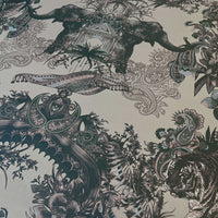 Grey Silver Statement Feature Wallpaper with Indian Pattern by Designer Becca Who 