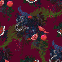 Crimson Burgundy Fabric Design with Snakes by Becca Who