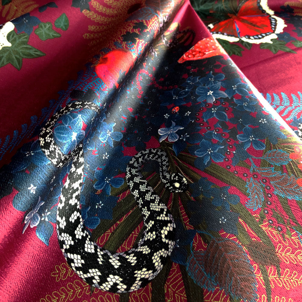 Crimson Snakes Patterned Velvet Fabric by Designer, Becca Who