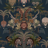 Dark Blue African Animals Luxury Wallpaper for Maximalist Decor by UK Designer, Becca Who
