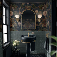 Dark Blue Patterned Designer Wallpaper with African Animals Bathroom Decor Becca Who