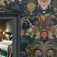Dark Blue African Animals Wallpaper by Designer, Becca Who