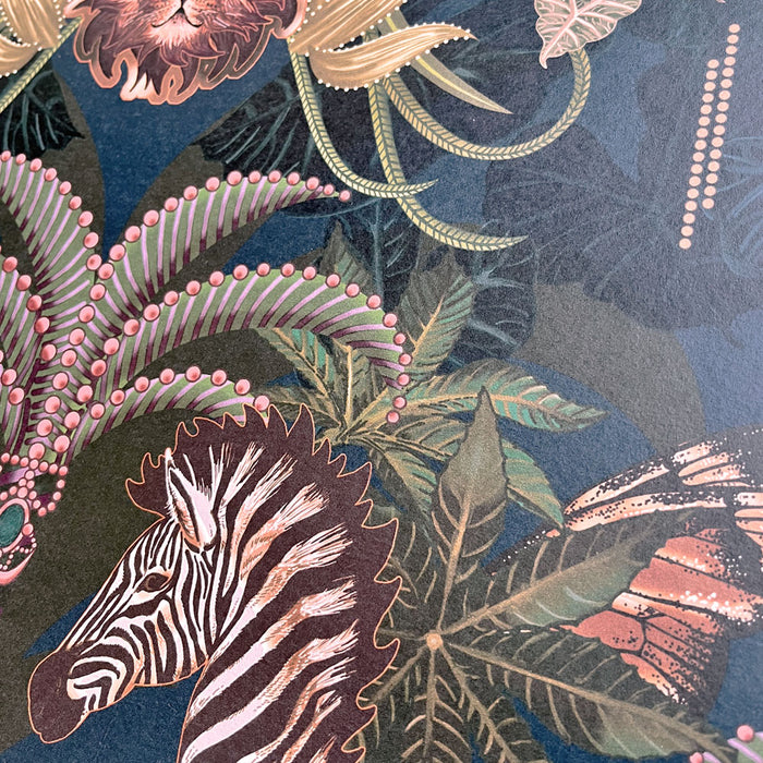 Dark Blue African Safari Animals Wallpaper by Designer, Becca Who