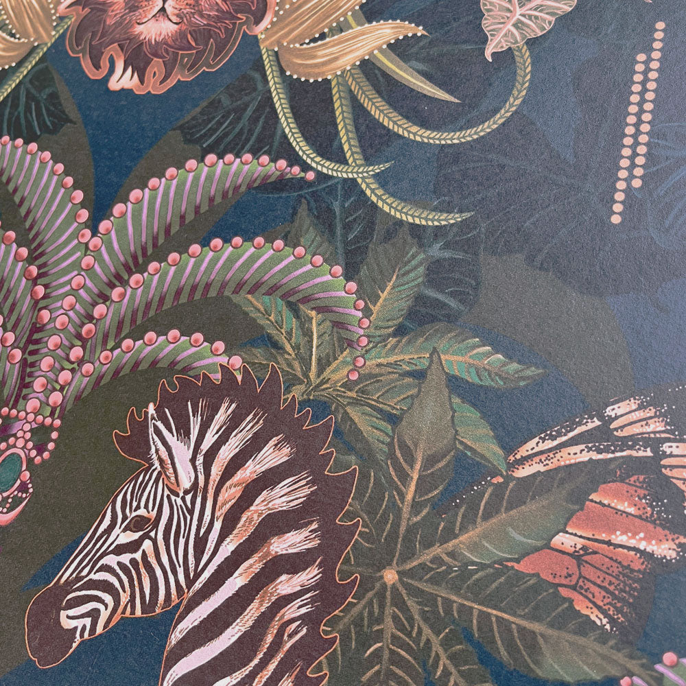 Dark Blue African Safari Animals Wallpaper by Designer, Becca Who
