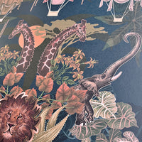 Dark Blue Patterned African Animals Wallpaper by Designer, Becca Who