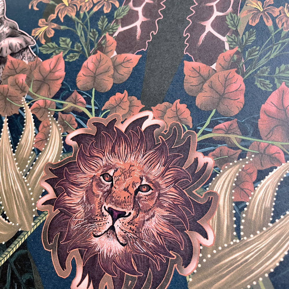 Luxury Dark Blue African Animals Wallpaper by Designer, Becca Who