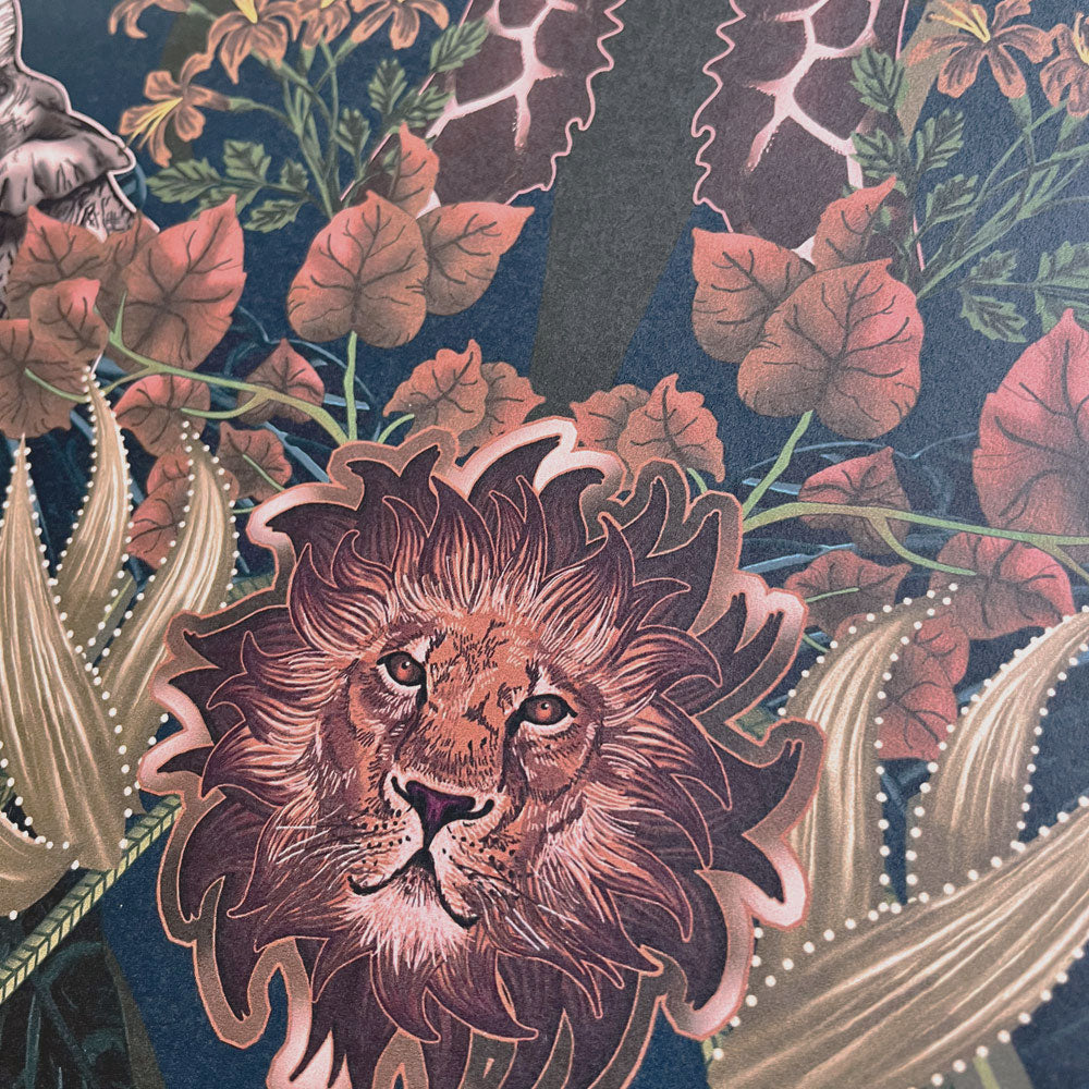 Luxury Dark Blue African Animals Wallpaper by Designer, Becca Who