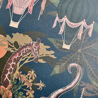 Patterned Dark Blue African Animals Wallpaper by Designer, Becca Who