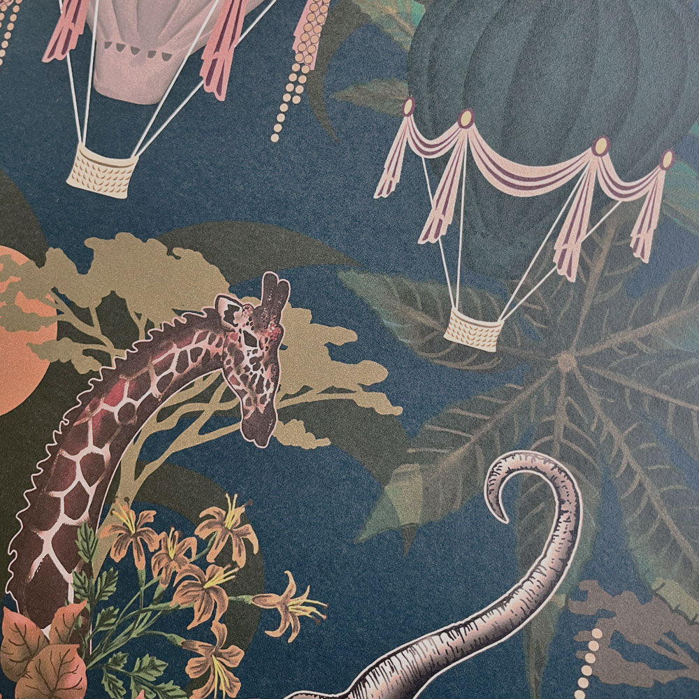 Patterned Dark Blue African Animals Wallpaper by Designer, Becca Who
