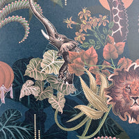 Dark Blue African Animals Statement Wallpaper by Designer, Becca Who