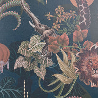 Dark Blue African Animals Statement Wallpaper by Designer, Becca Who