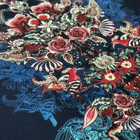 Dark Blue Decorative Floral Statement Velvet Fabric for Interiors by Designer, Becca Who