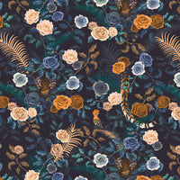 Dark Blue Floral with Mustard and Bengal Tigers by UK Designer Becca Who