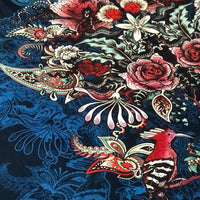 Dark Blue Decorative Floral Statement Velvet Fabric for Upholstery by Designer, Becca Who