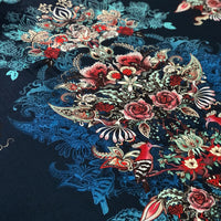 Dark Blue Decorative Floral Statement Velvet Fabric for Upholstery and Curtains by Designer, Becca Who