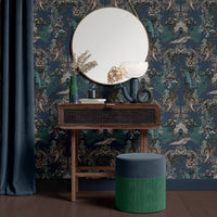 Dark Blue Luxury Wallpaper with Indian Pattern by Designer Becca Who