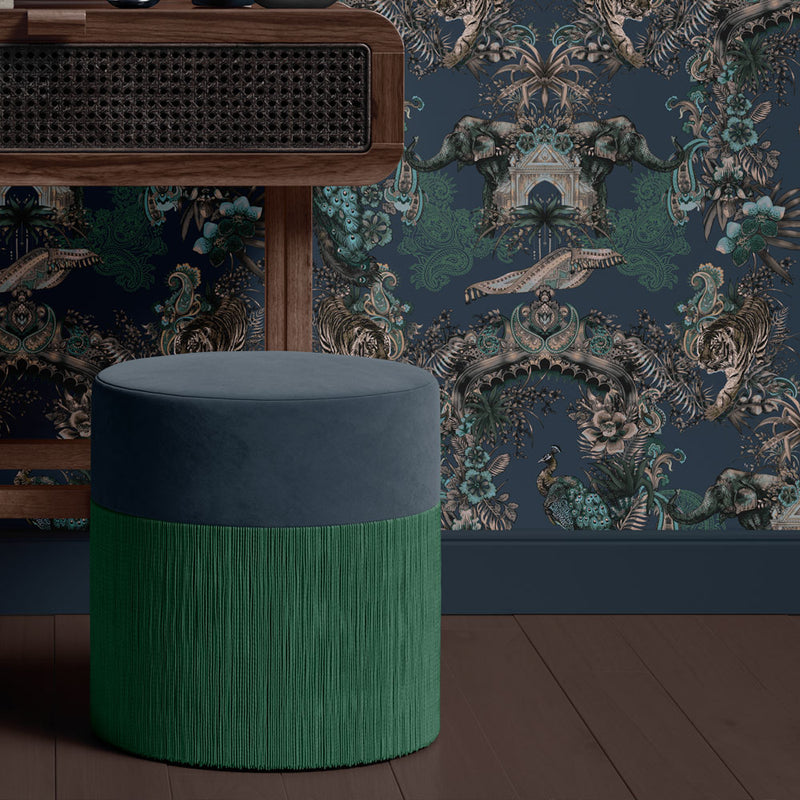 Dark Blue Luxury Bedroom Wallpaper with Indian Pattern by Becca Who
