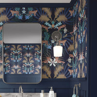Dark Blue Leopards Bold Statement Wallpaper by British Designer, Becca Who