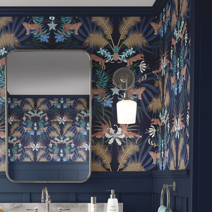Dark Blue Leopards Bold Statement Wallpaper by British Designer, Becca Who