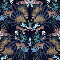Dark Blue Leopards Bold Statement Wallpaper by British Designer, Becca Who