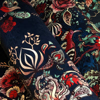 Dark Blue Decorative Floral Statement Velvet Fabric for Soft Furnishings by Designer, Becca Who