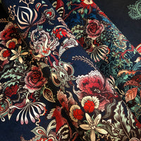 Dark Blue Decorative Floral Velvet Fabric for Interiors by Designer, Becca Who