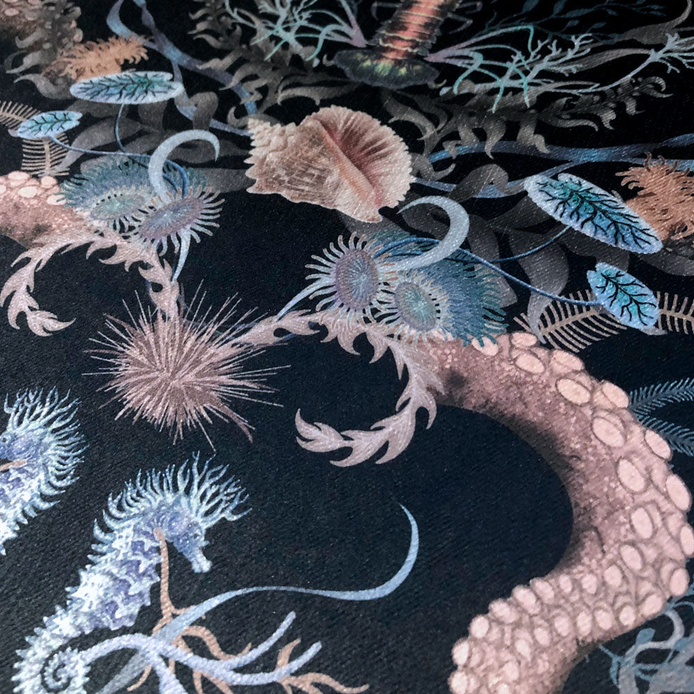 Dark Blue Ocean Patterned Velvet Fabric for Upholstery by Designer, Becca Who