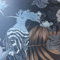 Dark Blue Statement Wallpaper with Birds for Luxury Home Decor by UK Designer, Becca Who