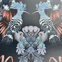 Dark Blue Statement Wallpaper with Birds for Luxury Home Decor by UK Designer, Becca Who