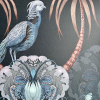 Dark Blue Statement Wallpaper with Birds for Luxury Home Decor by UK Designer, Becca Who