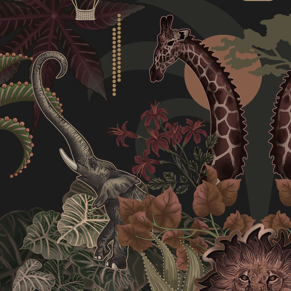 Balloon Safari in Charcoal | Wallpaper Sample