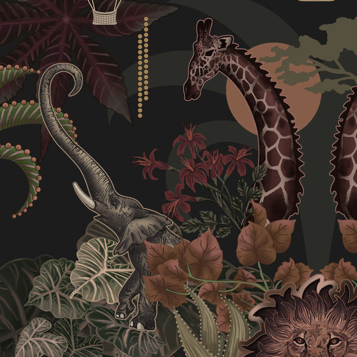 Balloon Safari in Charcoal | Wallpaper Sample