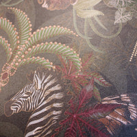 Statement Wallpaper with African Animals in Rich Charcoal, Gold & Earthy Tones by Designer Becca Who